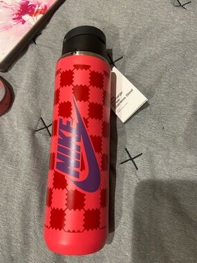 Nike Pink Water Bottle with Red Checker and Purple Swoosh